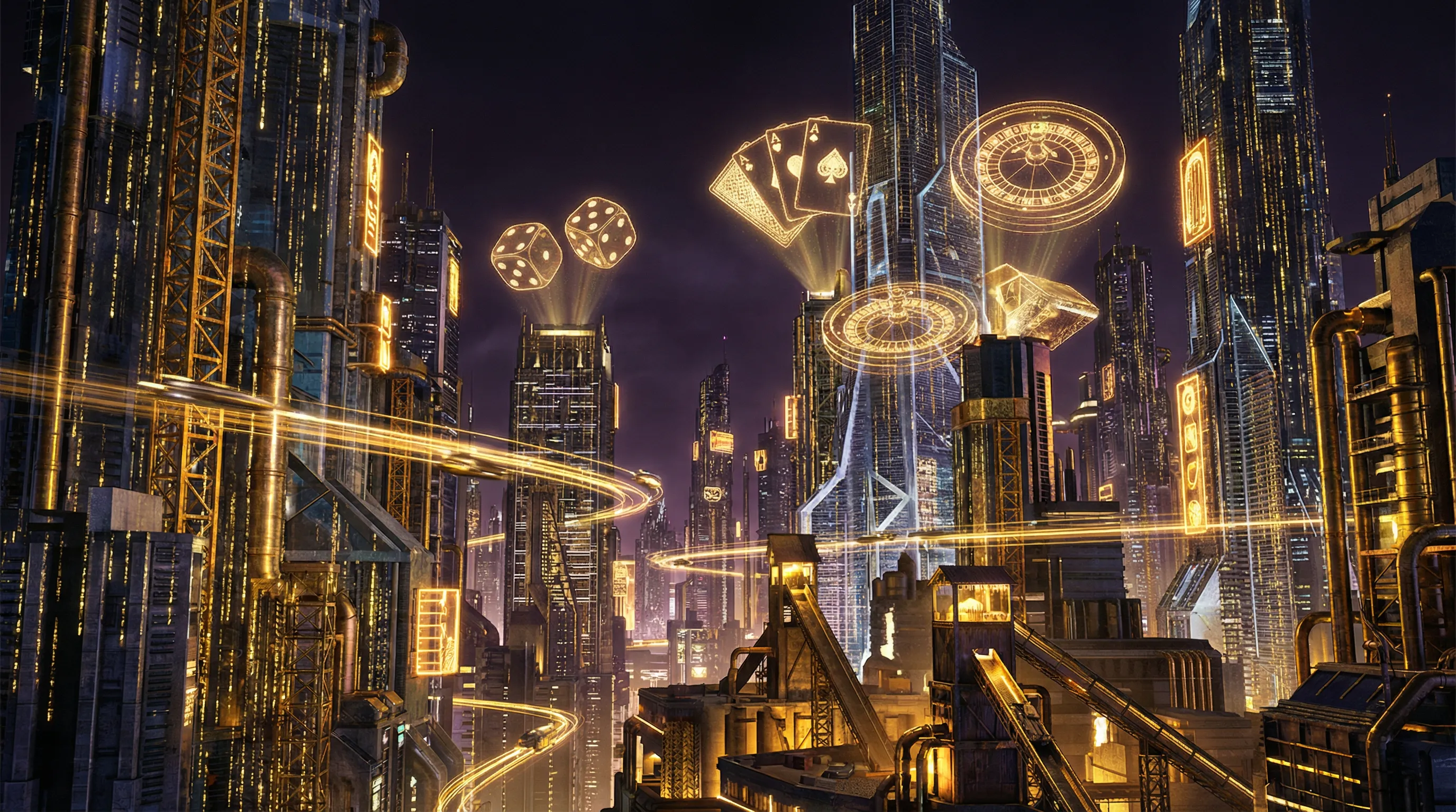 开元棋牌 赛博朋克金矿不夜城全景 - 未来都市夜景